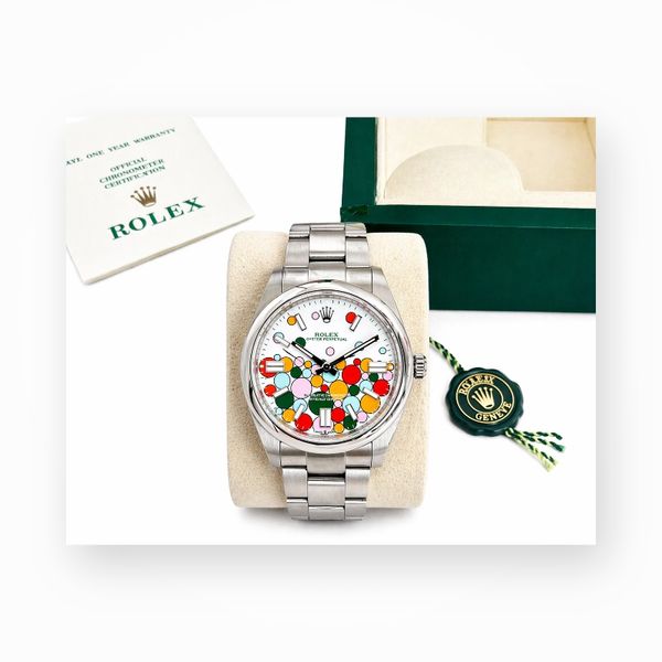 Rolex ROLEX OYSTER PERPETUAL PRATA BUBBLES COM CAIXA ângulo 1